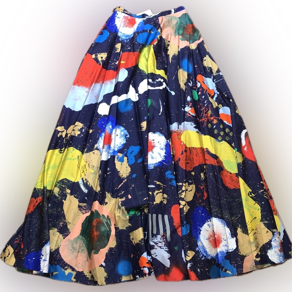 NWT Ralph Lauren Purple Label MAQUIRE Cotton Satin Artist Paint Splatter Skirt 6 - Picture 4 of 13